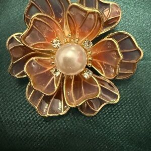 Elegant Gold and Pink Flower Brooch